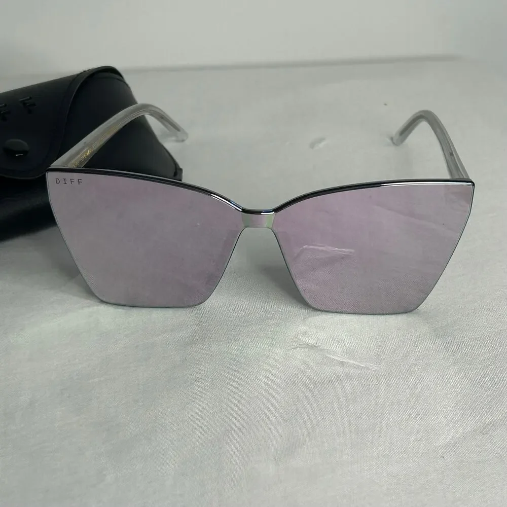 DIFF Goldie Oversized Shield Sunglasses Bright Pink Tulip Rush Mirror w/ Case